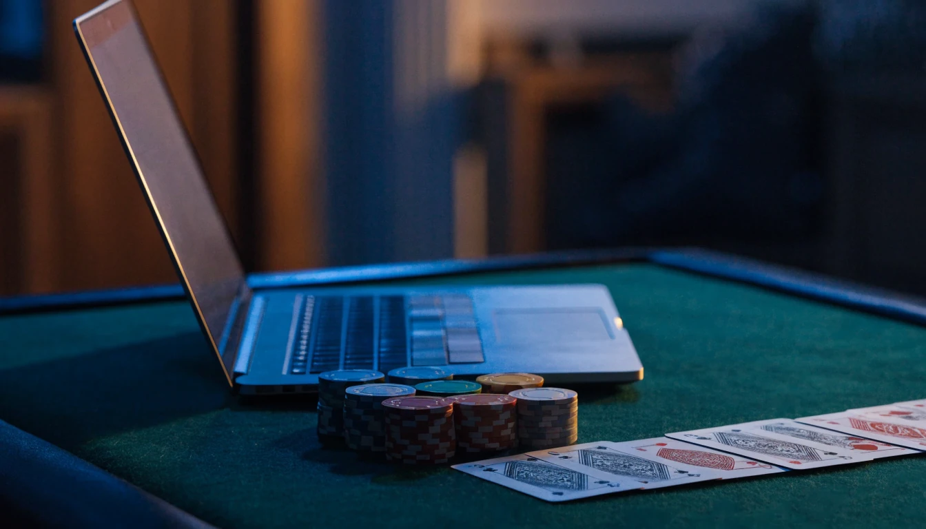 Baccarat-kortteja ja pelimerkkejä kasinopöydällä