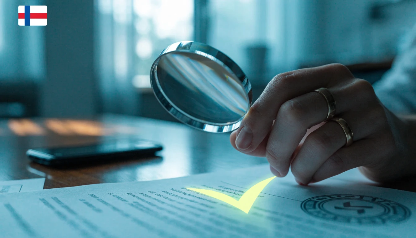 Käsi tarkastaa kasinon lisenssiä suurennuslasilla